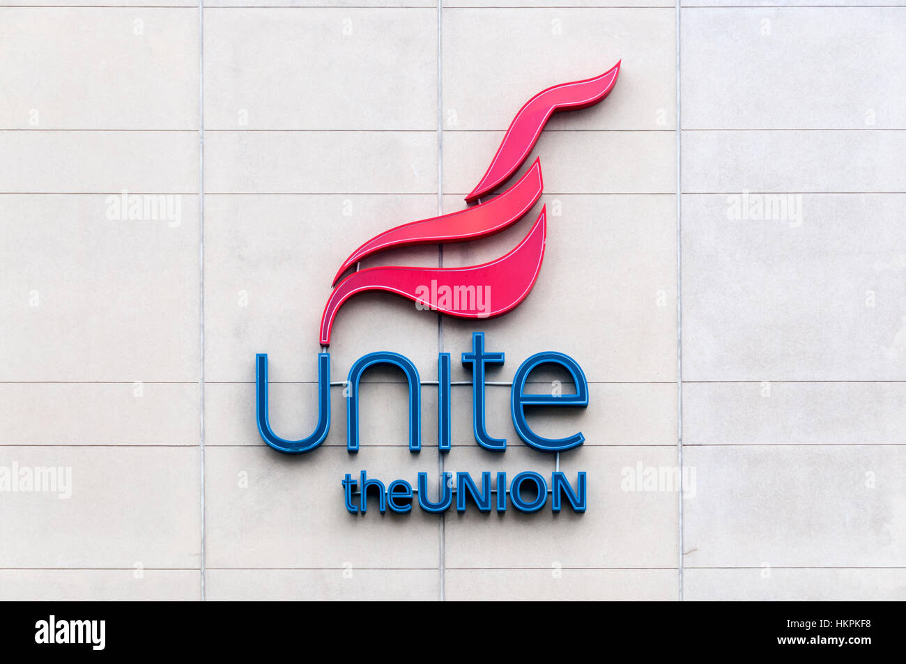 Logo der Unite der Union zum Bezirk Bürogebäude in Newcastle. Stockfoto