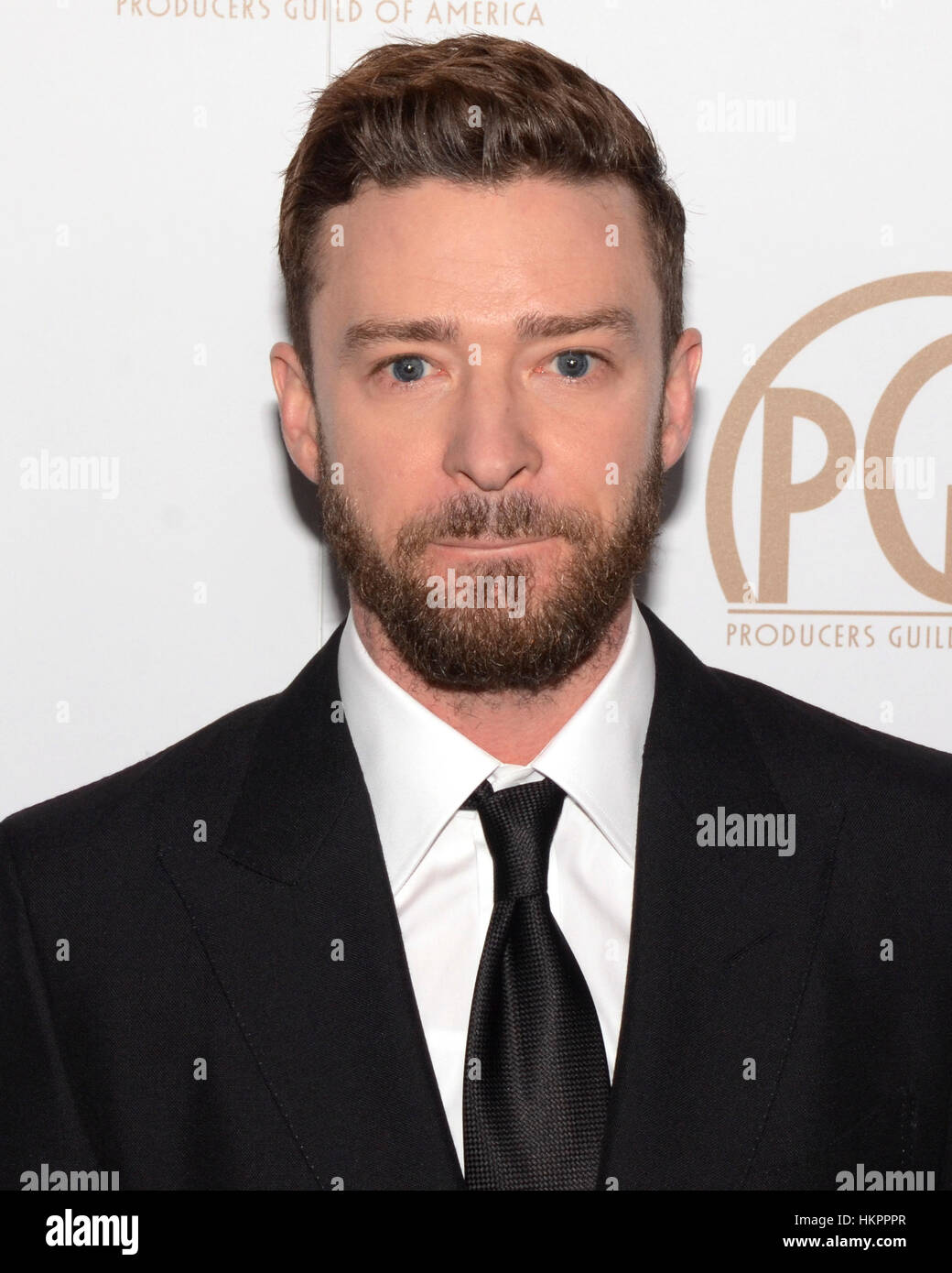 Justin Timberlake kommt bei der 28. Annual Hersteller Guild Awards im The Beverly Hilton Hotel in Beverly Hills, Kalifornien im 28. Januar 2017. Stockfoto