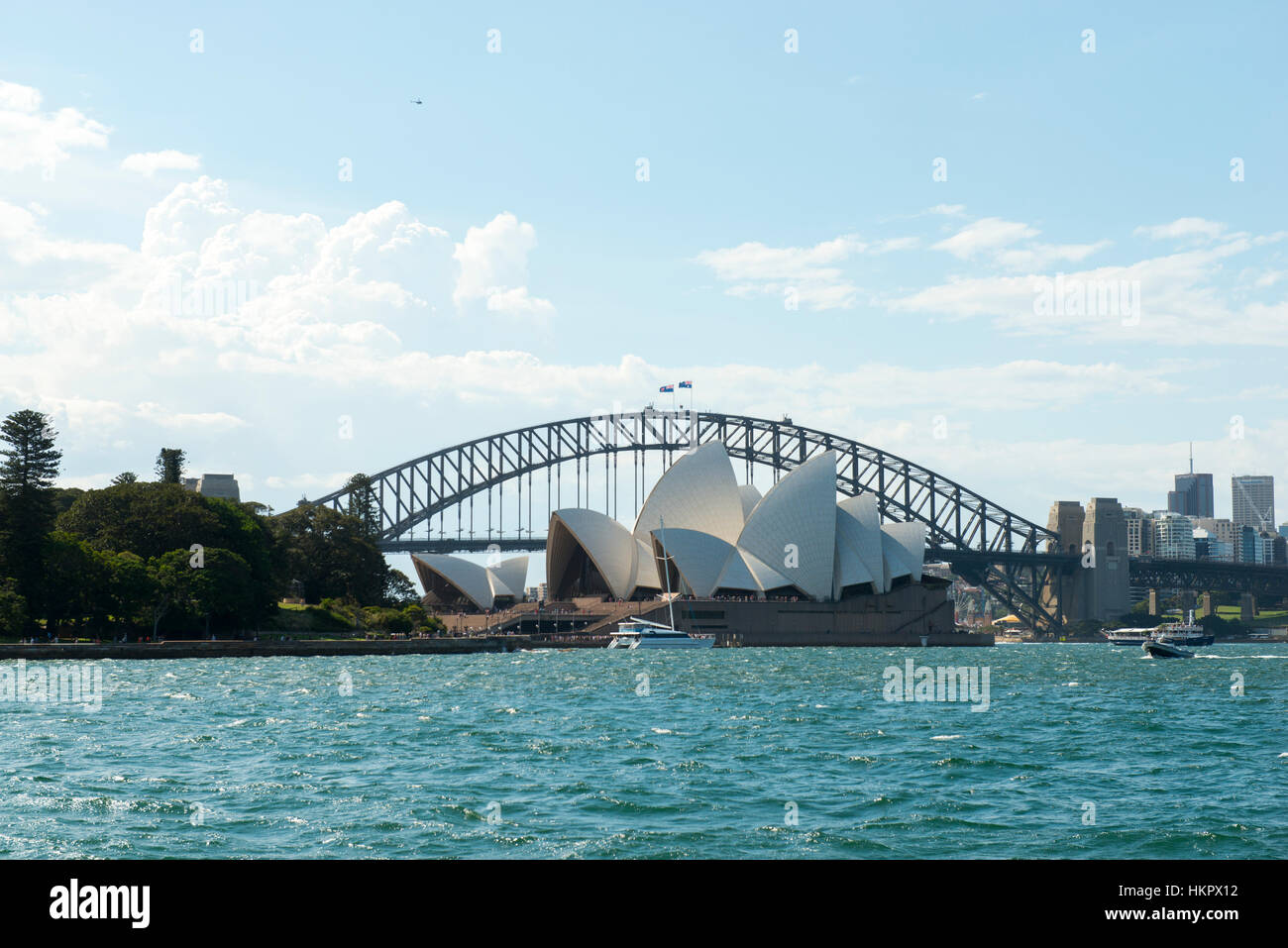 Blick auf das Opernhaus und die Harbour Bridge von Frau Macquarie Point in Sydney, New South Wales Australien Stockfoto