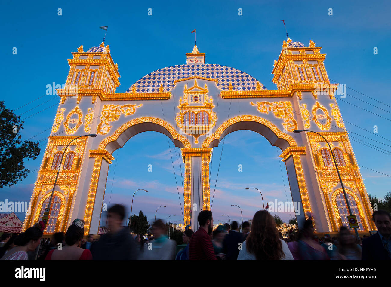 Der Sevilla-Messe (offiziell Feria de Abril de Sevilla, Sevilla April Fair) findet in der andalusischen Hauptstadt Sevilla. Stockfoto