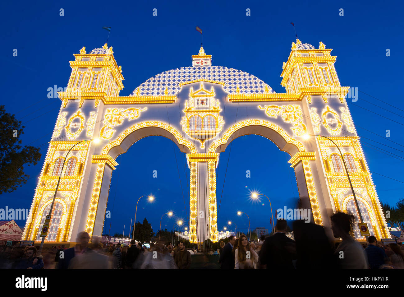 Der Sevilla-Messe (offiziell Feria de Abril de Sevilla, Sevilla April Fair) findet in der andalusischen Hauptstadt Sevilla. Stockfoto