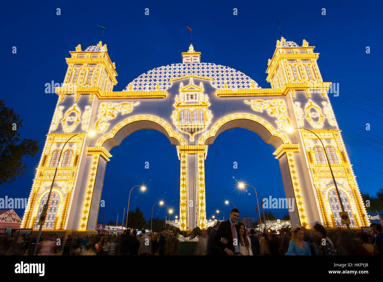 Der Sevilla-Messe (offiziell Feria de Abril de Sevilla, Sevilla April Fair) findet in der andalusischen Hauptstadt Sevilla. Stockfoto