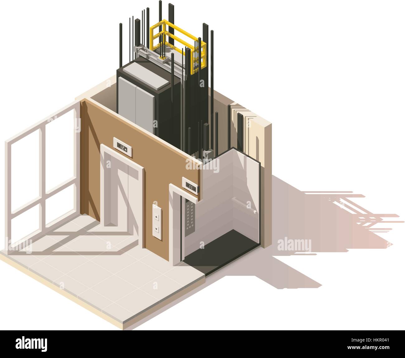 Vektor isometrische low-Poly-Aufzug-Cutaway-Symbol Stock Vektor