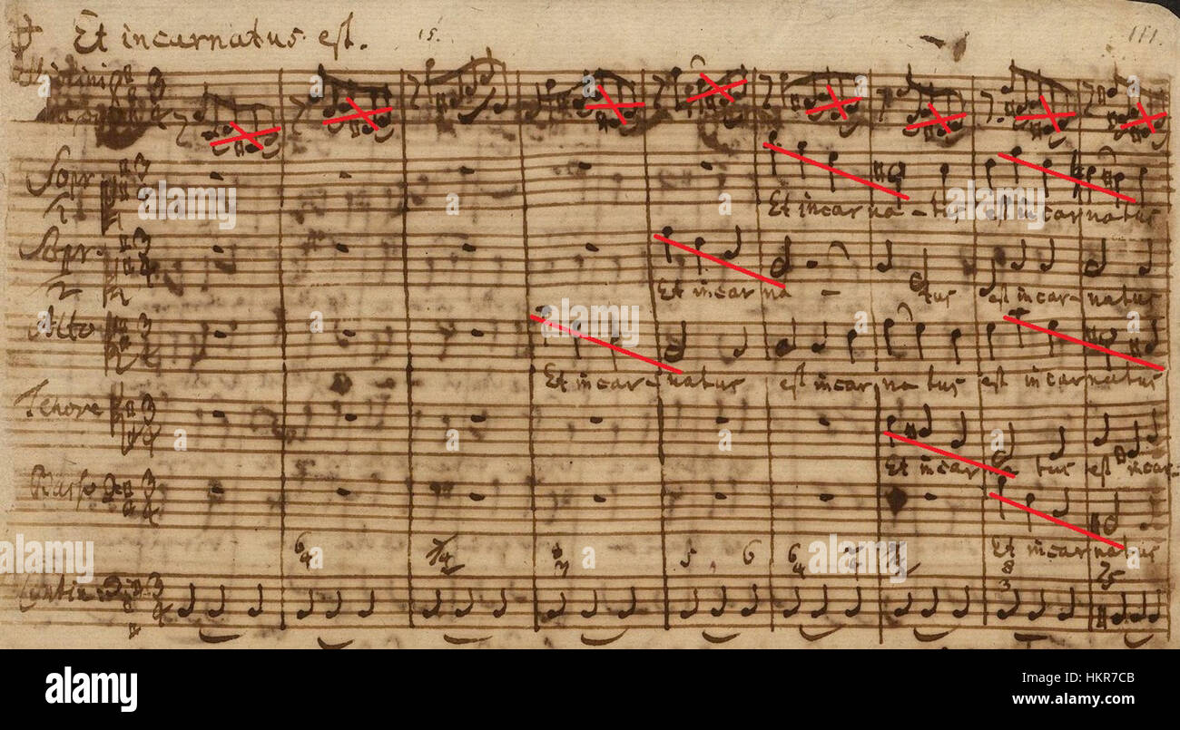 Dieses grafische Kunstwerk ist eine Darstellung des „Incarnatus“ aus Bachs BWV 232, der das Wesen der klassischen Musik in visueller Form festlegt. Es spiegelt die Themen religiöser Hingabe und musikalischer Komplexität wider. Stockfoto