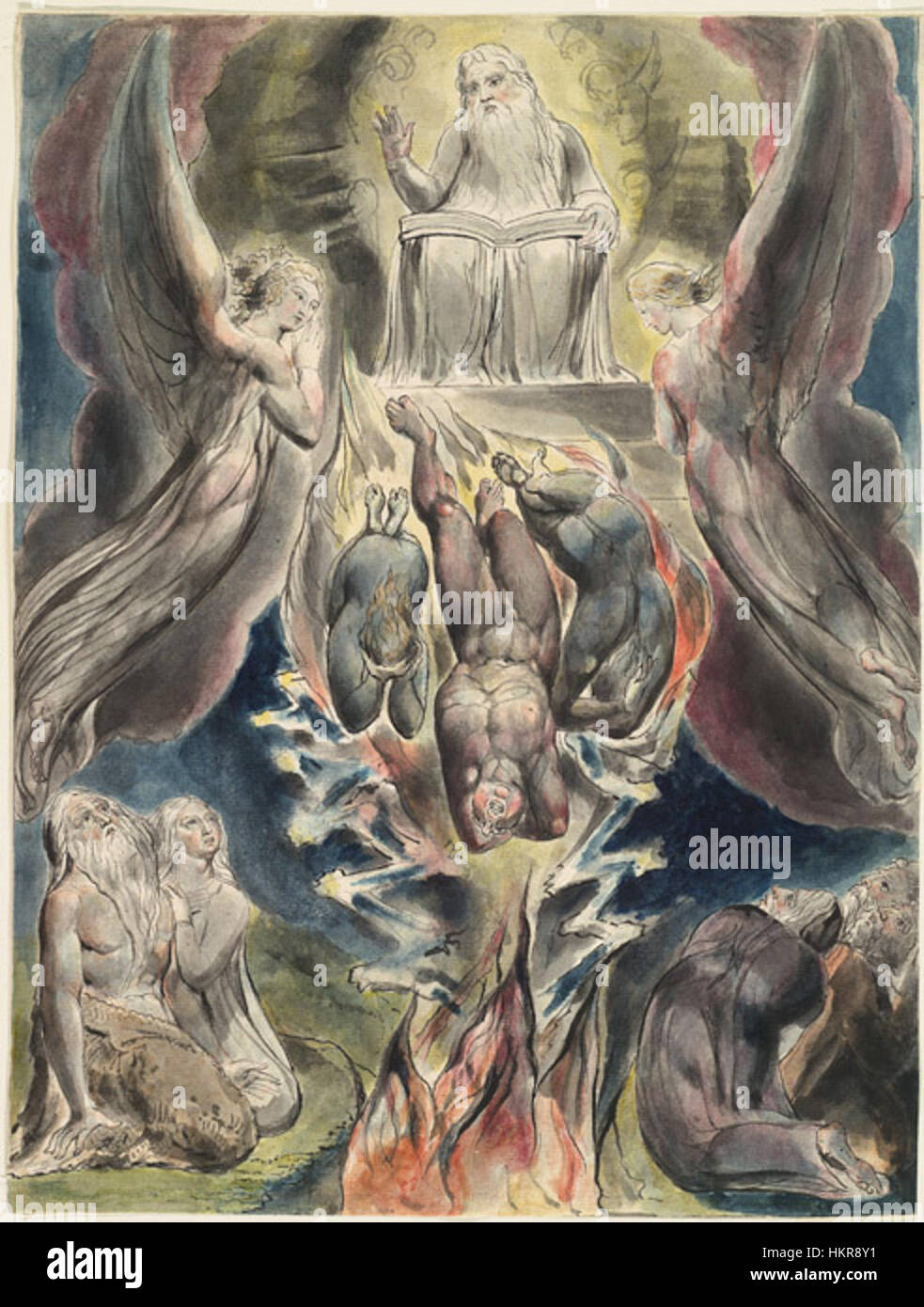 Eine Reihe von Illustrationen von Linell aus dem *Book of Job*, die sich auf die dramatischen und emotionalen Momente in der biblischen Erzählung konzentrieren. Linells Arbeit fängt das Wesen der moralischen Lehren der Geschichte ein, präsentiert durch detaillierte und ausdrucksstarke Kunstwerke. Stockfoto