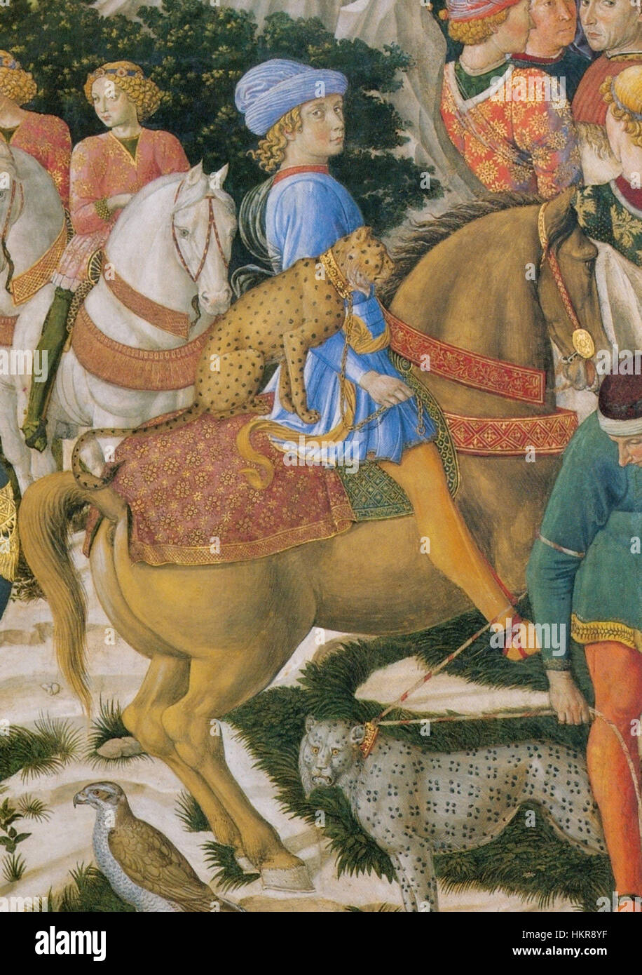 Ein Fresko von Giuliano de' Medici, das die Könige in der Cappella dei Magi darstellt. Dieses Werk fängt den Moment der Reise der Könige ein und zeichnet sich durch seine historische und künstlerische Bedeutung während der Renaissance aus. Stockfoto