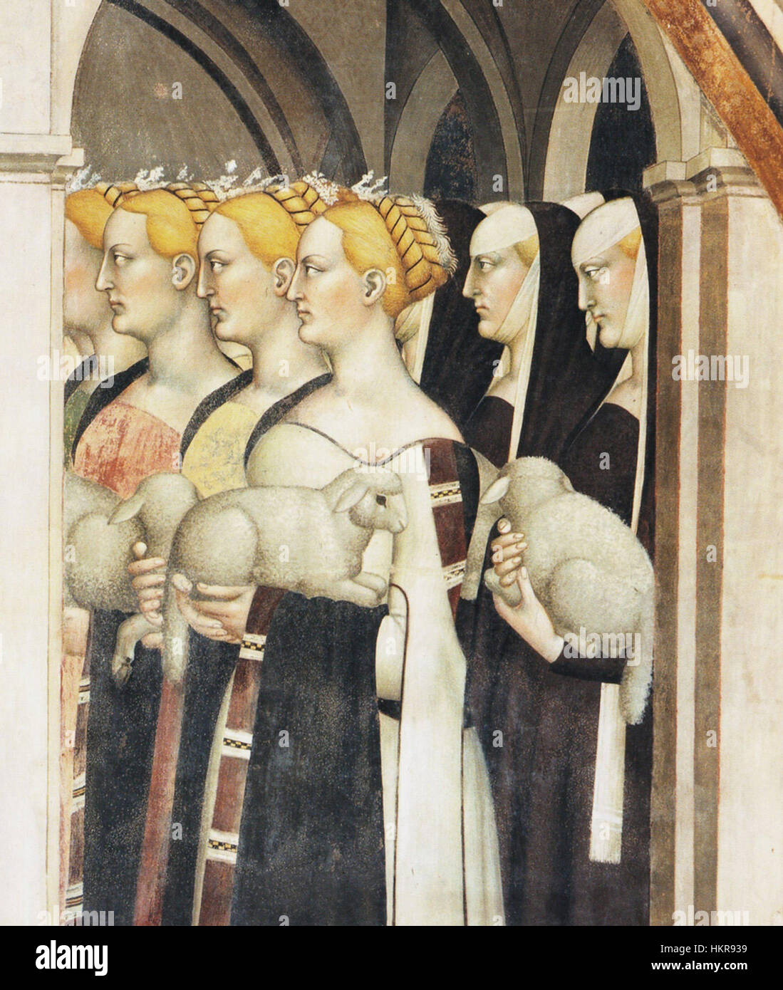 Das Kunstwerk Cappella Rinuccini 05 zeigt eine detaillierte religiöse Kapellenszene, die ihre architektonische und künstlerische Bedeutung für die historische italienische Kunst unterstreicht. Das Stück integriert klassische und Renaissance-Stile und repräsentiert sakrale Themen. Stockfoto