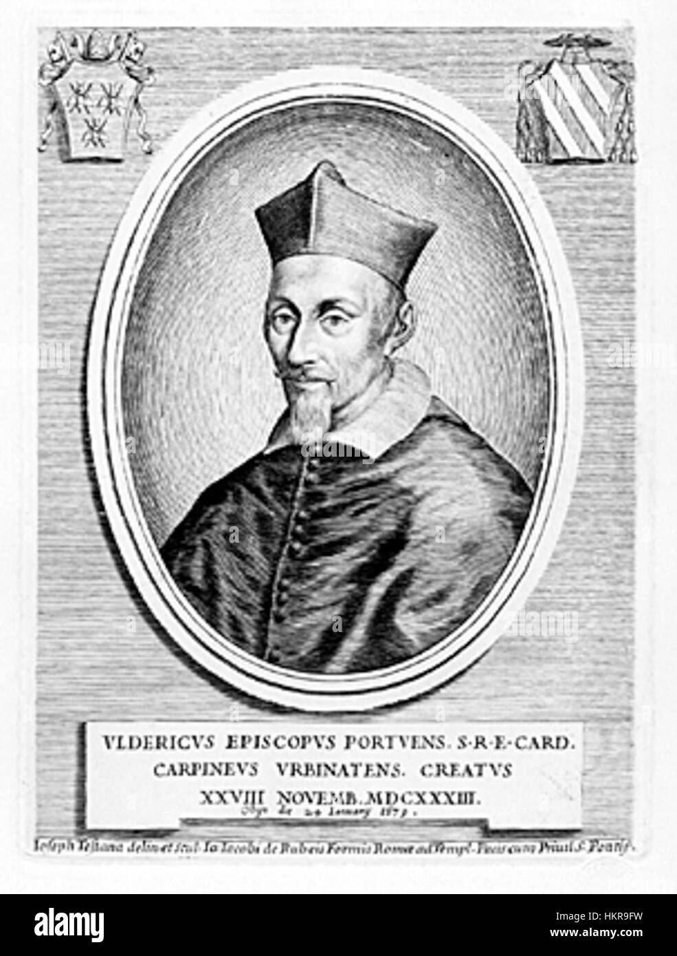 Cardinale Ulderico Carpegna, ein Porträt aus dem 18. Jahrhundert, zeigt den Status und die religiöse Hingabe des Kardinals. Das Gemälde spiegelt den klassischen Stil der Zeit mit satten Farben und feinen Details wider. Stockfoto