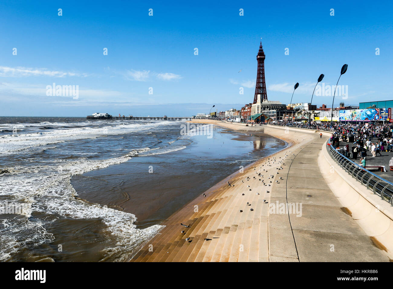 Blackpool-Meer und Turm, Blackpool, Lancashire, England. Stockfoto