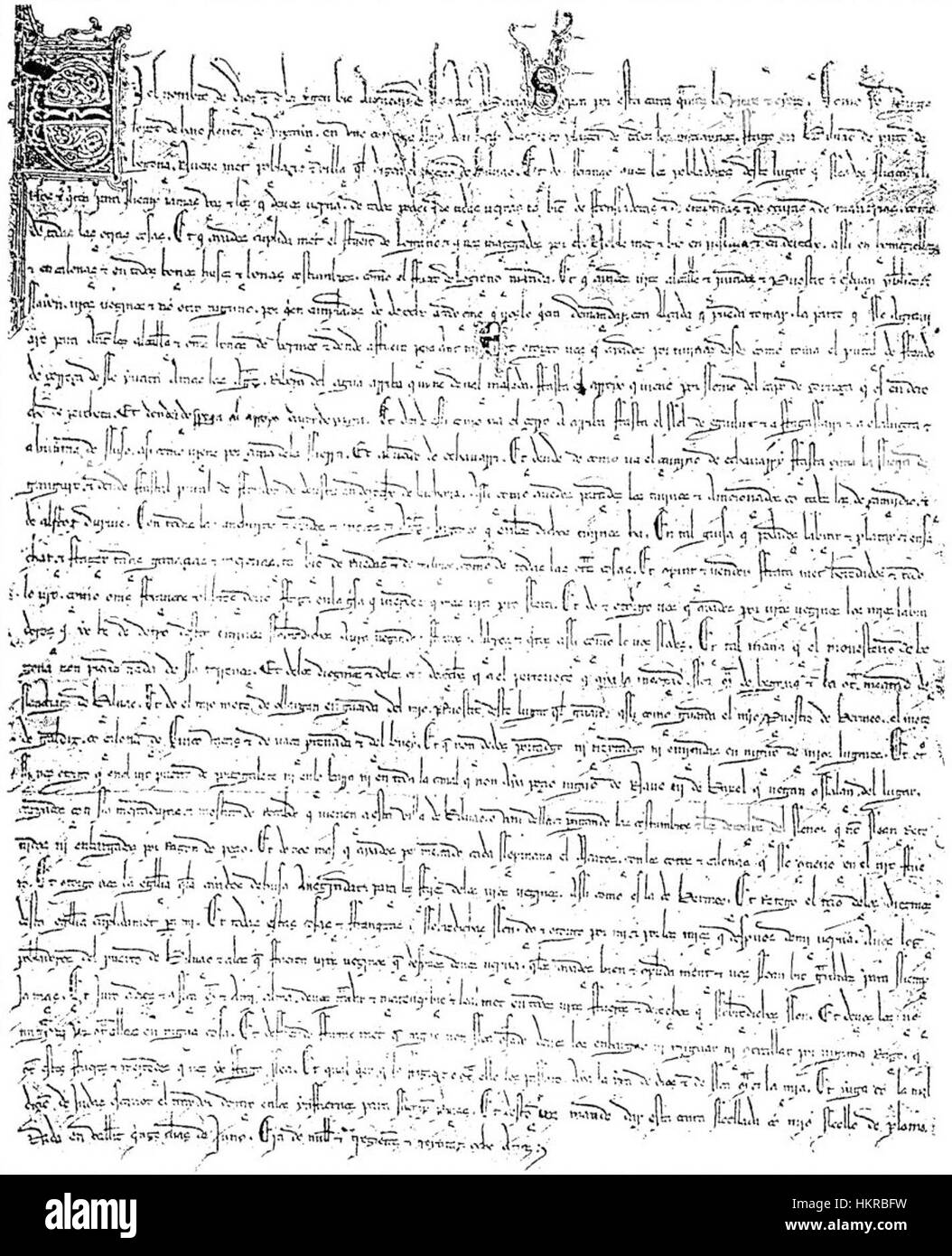 Die Carta Puebla von Bilbao, ein historisches Dokument, das der Stadt Bilbao Privilegien gewährte, spielte eine entscheidende Rolle bei der Entwicklung der Rechte und des Status der Stadt im mittelalterlichen Spanien. Stockfoto