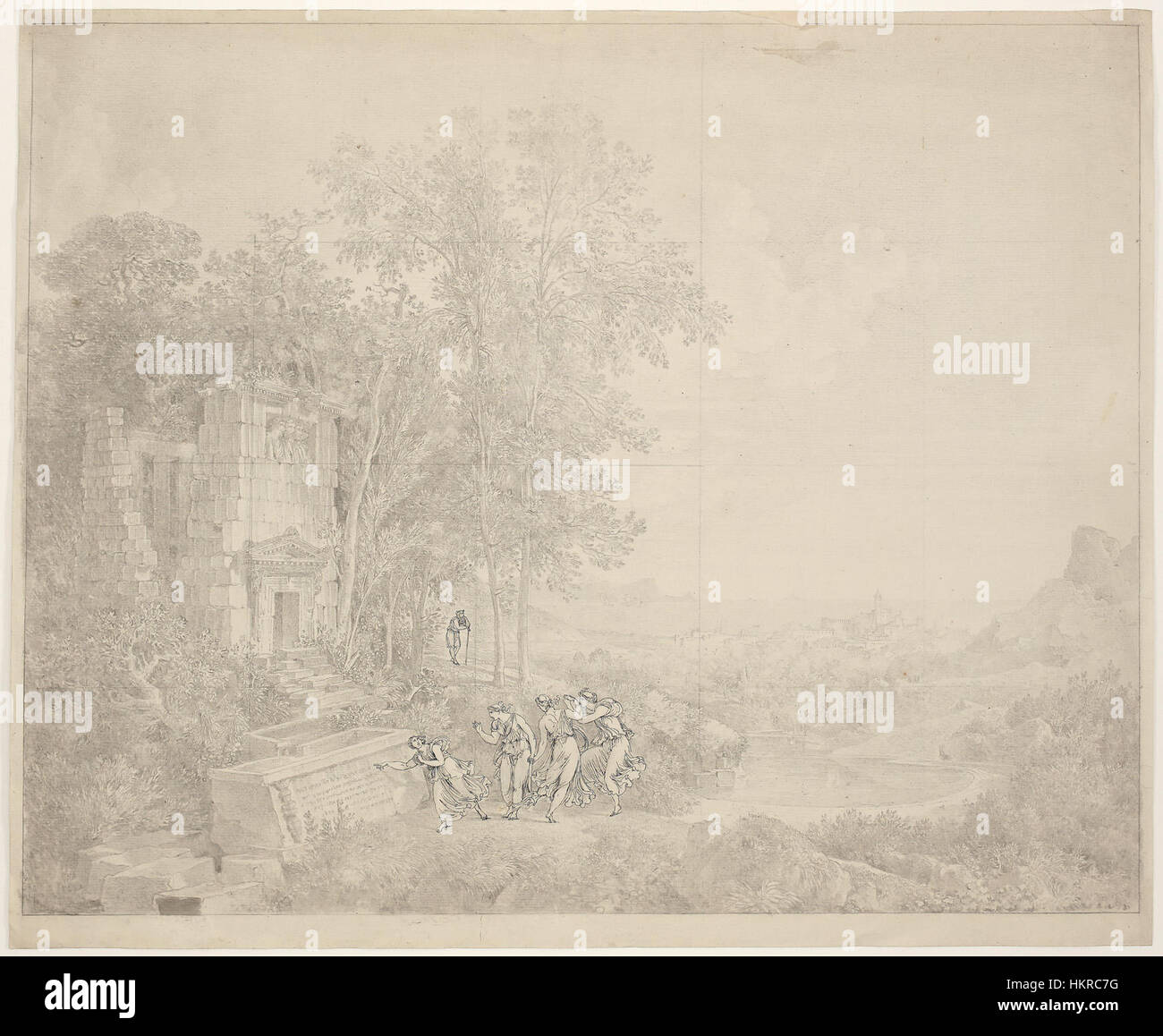 „Phantasielandschaft“ von Cassas zeigt eine imaginäre Landschaft voller fantastischer Elemente, die surreale und naturalistische Elemente miteinander verbindet. Das Werk veranschaulicht Cassas’ Meisterschaft in der Schaffung von Landschaften aus einer anderen Welt, die Fantasie und künstlerische Technik miteinander verbinden. Stockfoto
