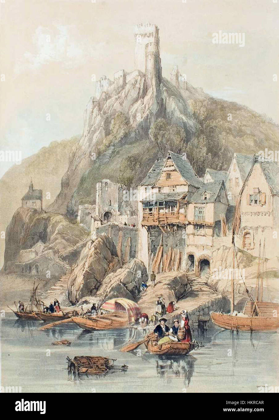 Burg und Fähre Cochem an der Mosel Stockfoto