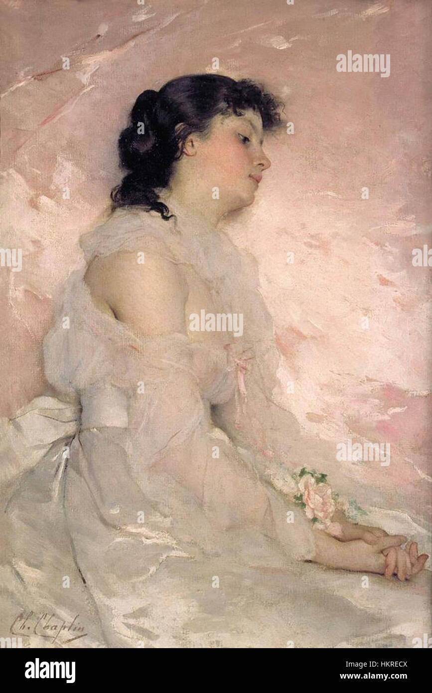 Ein Gemälde mit dem Titel *Reviere* von Charles Chaplin, das die Fähigkeit des Künstlers veranschaulicht, Porträts mit emotionalem Ausdruck zu verbinden. Chaplins Verwendung von Farbe und Komposition unterstreicht seine künstlerische Interpretation menschlicher Emotionen. Stockfoto