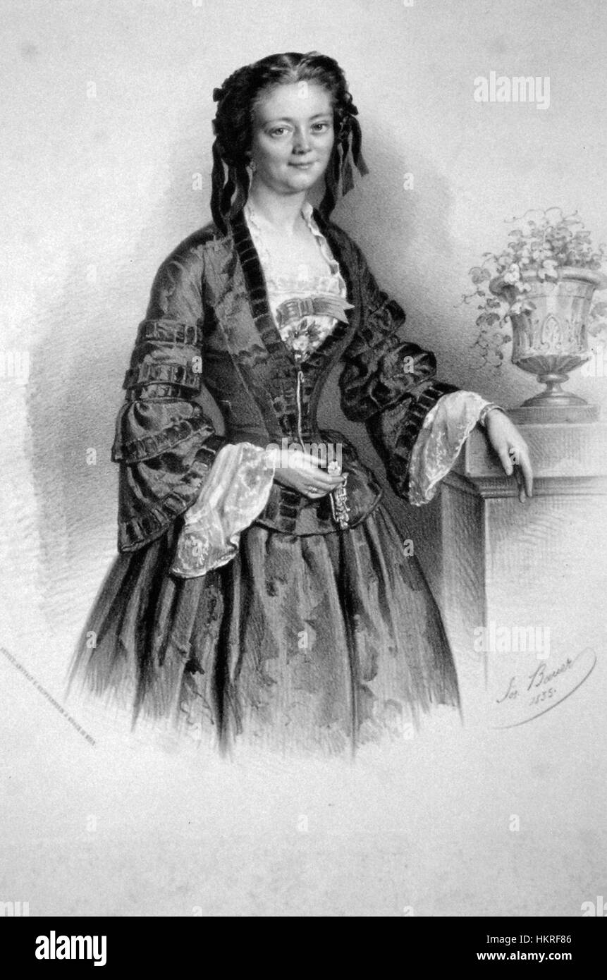 Dieses Porträt von Charlotte Birch-Pfeiffer fängt das würdevolle Erscheinungsbild von Josef Anton Bauer ein. Das Porträt aus dem 19. Jahrhundert unterstreicht Bauers sozialen Status und Charakter und präsentiert ihm einen eleganten, aristokratischen Stil. Stockfoto