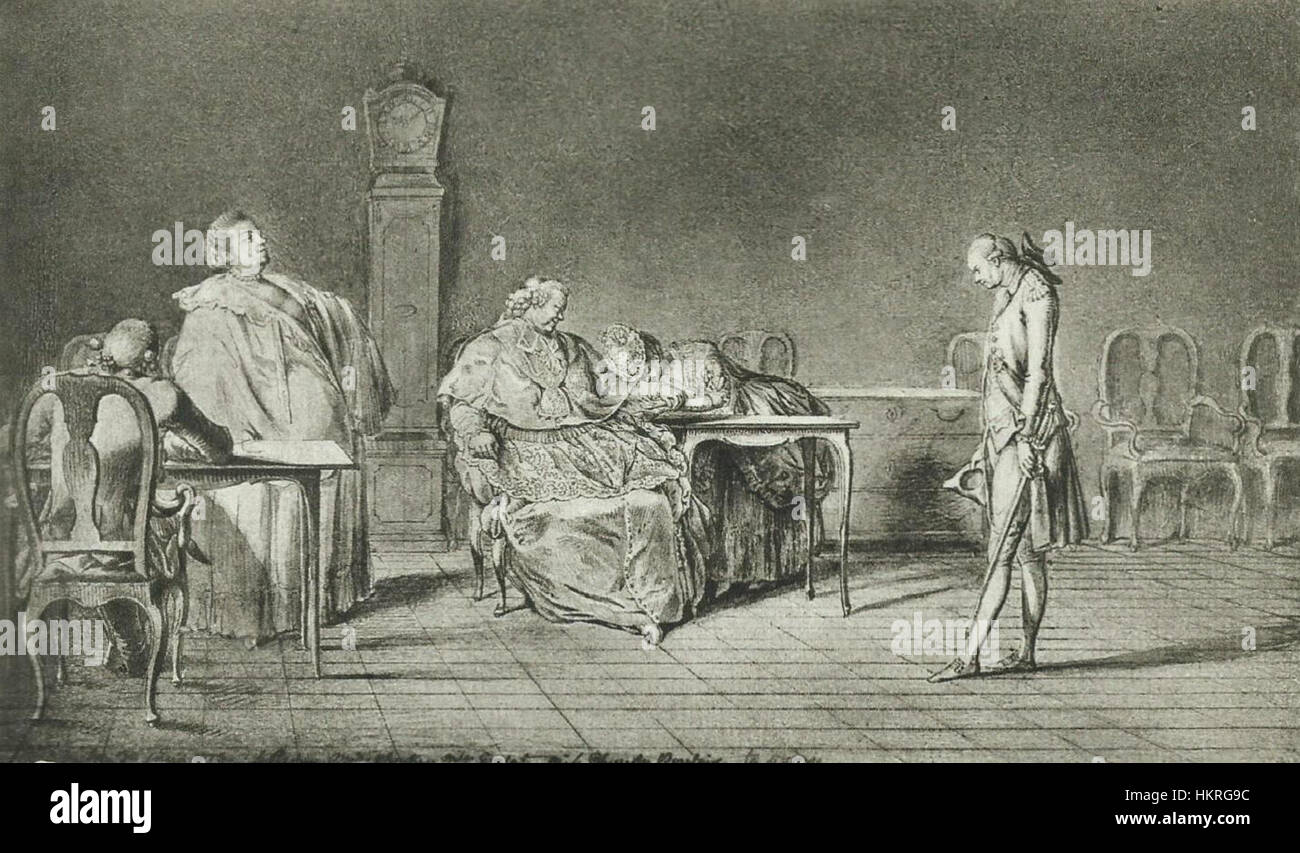 Ein Porträt von Daniel Chodowiecki, das den polnischen Primaten Podoski darstellt. Diese Arbeit ist ein Beispiel für Chodowieckis feine Darstellung von Figuren aus dem 18. Jahrhundert, die den polnischen Adel und religiöse Führer zeigen. Stockfoto