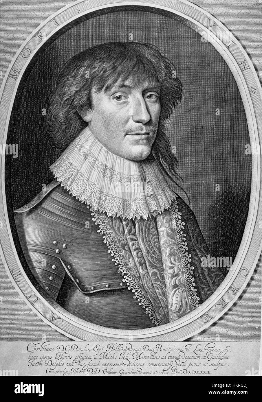 Ein Porträt oder Gemälde von Christian von Braunschweig-Wolfenbüttel, das sein Gleichnis und seine edle Kleidung einfängt. Er war ein deutscher Fürst und Militärführer im frühen 17. Jahrhundert. Stockfoto