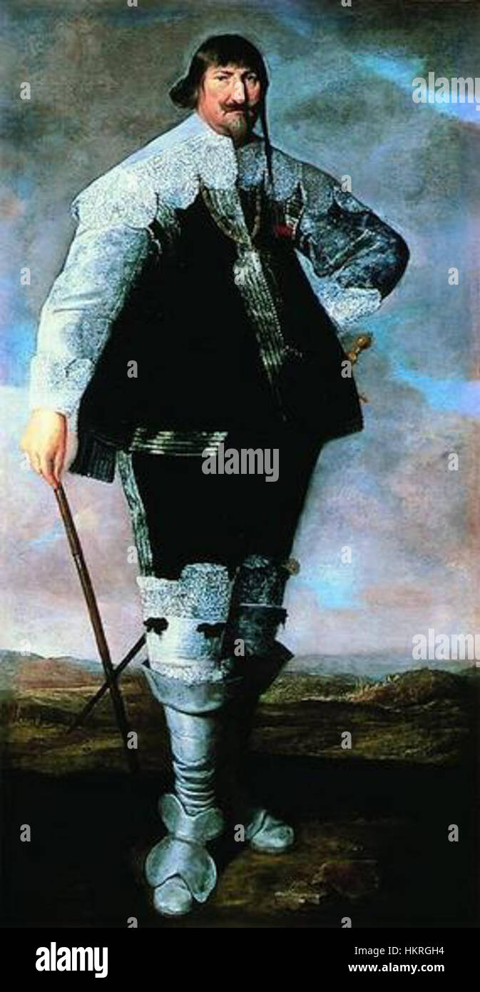 Dieses Gemälde von Abraham Wuchters von Christian IV. Fängt den dänischen König in seiner königlichen Kleidung ein und unterstreicht seine Stellung als Monarch von Dänemark und Norwegen im 16. Jahrhundert. Das Ölgemälde ist eine bedeutende historische Darstellung des Herrschers. Stockfoto