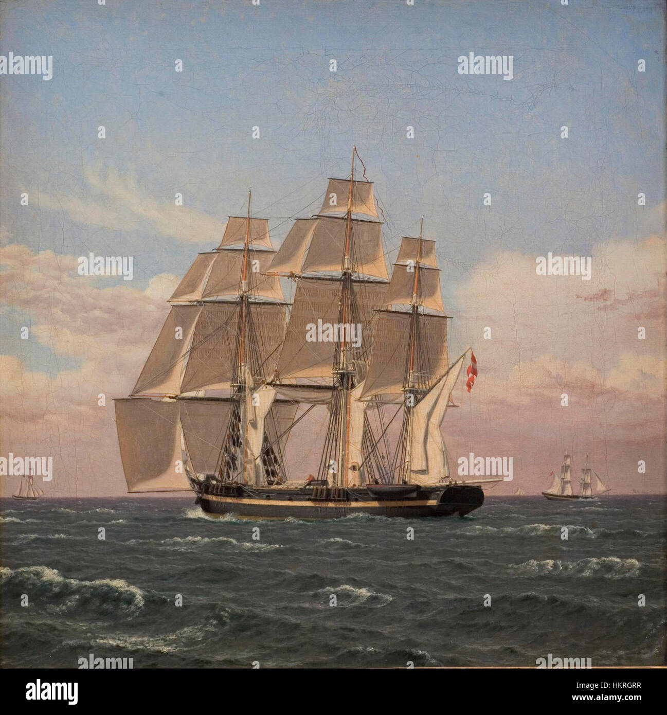 Christoffer Wilhelm Eckersbergs Gemälde zeigt die dänische Korvette Najaden unter Vollsegel. Das Kunstwerk fängt die maritime Geschichte und den Stolz der Marine Dänemarks ein und zeigt das Design des Schiffes und die Kraft der Segelschiffe aus dem frühen 19. Jahrhundert. Stockfoto