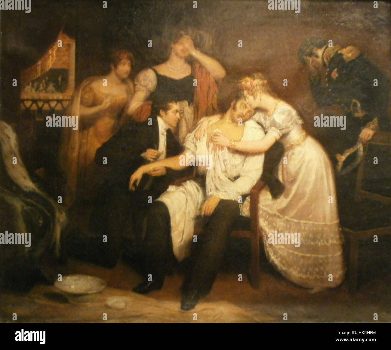 Ein Gemälde mit dem Titel „La Mort du Duc de Berry“ von Cibot, das das tragische Ereignis der Ermordung des Herzogs von Berry im Jahr 1820 darstellt. Stockfoto