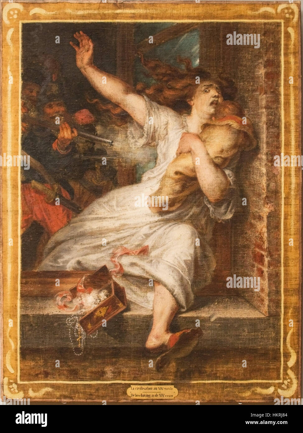 Dieses Kunstwerk erforscht die Zivilisation im 19. Jahrhundert und konzentriert sich auf die gesellschaftliche Entwicklung, den technologischen Fortschritt und die sich wandelnde politische Landschaft. Das Stück hebt den Einfluss der industriellen Revolution auf die Gesellschaft und die globale Kultur hervor. Stockfoto