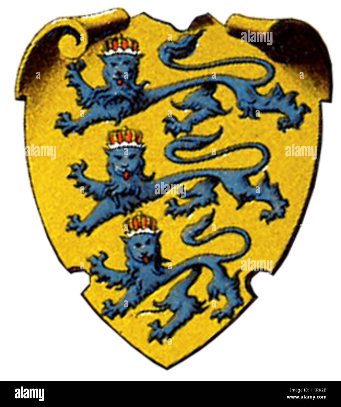 Diese historische Darstellung des Wappens von Estland (Estland) zeigt das nationale Emblem mit einer Kombination von Symbolen, die das Erbe, die Stärke und die Identität des Landes repräsentieren. Stockfoto