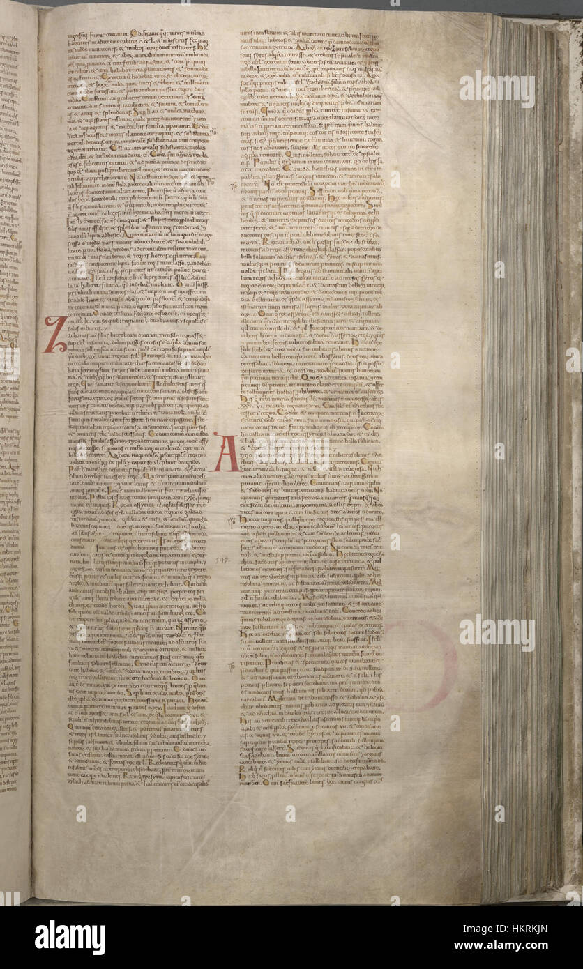 Eine Seite aus dem Codex Gigas mit einer Passage aus „Antiquitates Iudaicae“, einem antiken historischen Werk von Josephus. Diese Manuskript, berühmt für ihre Größe und detaillierte Beleuchtung, ist ein wichtiges Artefakt in der mittelalterlichen jüdischen und christlichen Geschichte. Stockfoto
