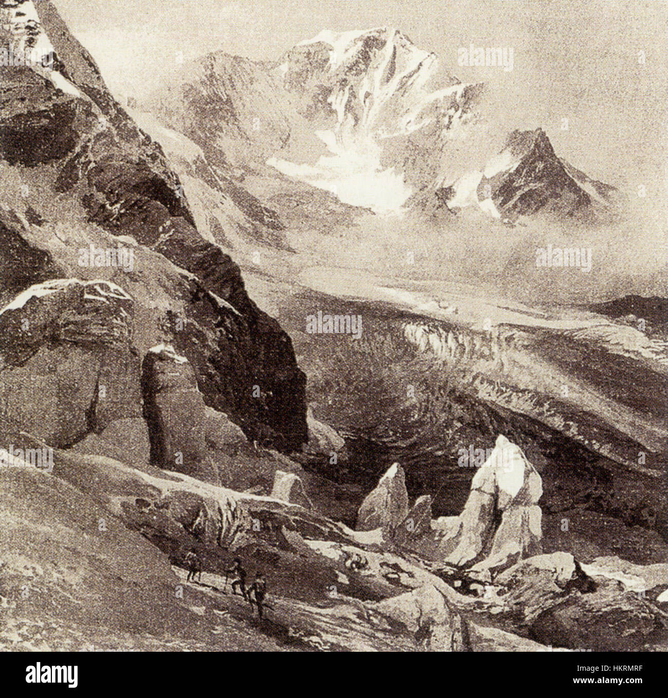 Dieses Landschaftsbild fängt den majestätischen Blick auf den Ortler und den Suldenferner-Gletscher in den italienischen Alpen ein und zeigt die atemberaubende alpine Schönheit der Region. Stockfoto