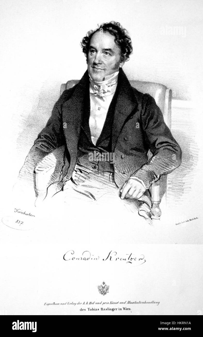 Conradin Kreutzer, ein deutscher Komponist aus dem 19. Jahrhundert, ist bekannt für sein Werk in der Oper und der symphonischen Musik. Seine Kompositionen spiegeln die musikalischen Stile der Romantik wider. Stockfoto