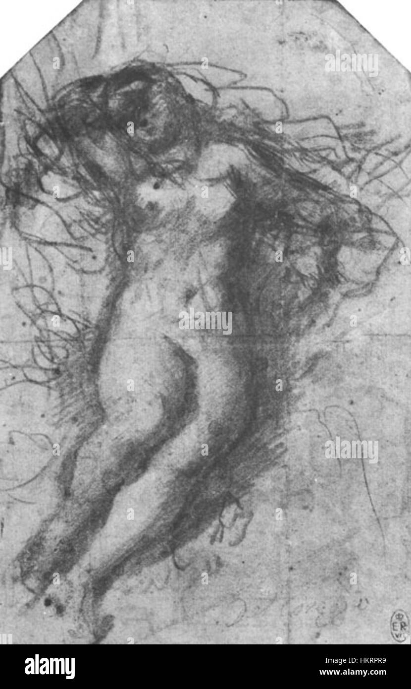Diese vorbereitende Skizze des italienischen Renaissance-Künstlers Correggio zeigt die Göttin Venus. Die Zeichnung ist eine Studie für ein größeres Gemälde und zeigt Correggios Beherrschung der menschlichen Form und der klassischen Themen. Stockfoto