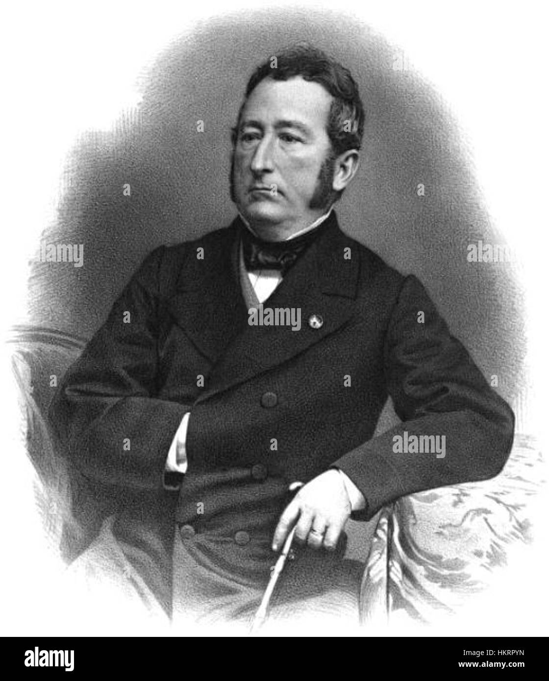 Dieses Werk von Charles Eustache Corta, einem Künstler aus dem frühen 19. Jahrhundert, konzentriert sich auf ein detailliertes Porträt einer historischen Figur. Das Gemälde fängt die raffinierten Merkmale und die würde des Motivs ein, charakteristisch für neoklassizistische Porträts. Stockfoto