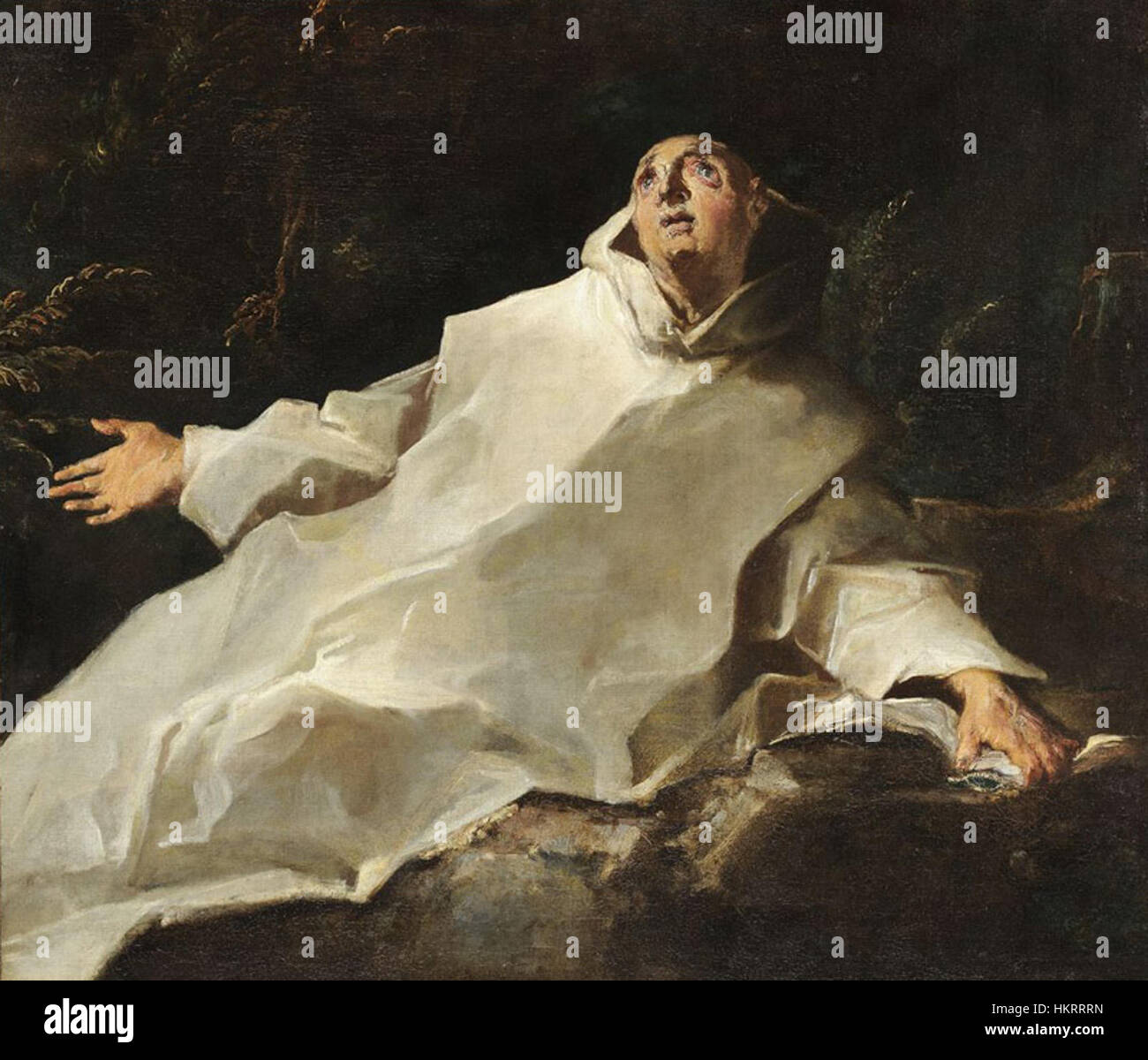 „Cretey-Vision-Saint-Bruno“ ist ein klassisches Gemälde mit der religiösen Figur Saint Bruno. Das Kunstwerk fängt die Festlichkeit und Ehrfurcht des klösterlichen Lebens ein und zeigt die spirituelle Natur der Figur. Stockfoto