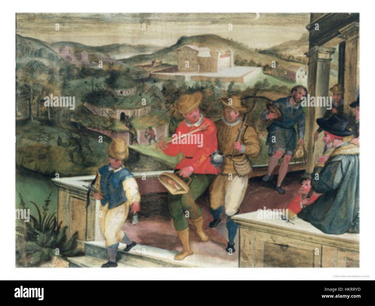 Dieses Stück von Cristoforo Rustici mit dem Titel „September“ zeigt seinen charakteristischen Stil mit komplizierten Details und klassischem Einfluss. Rusticis Werke zelebrierten oft menschliche Figuren und Natur durch anmutige Kompositionen. Stockfoto