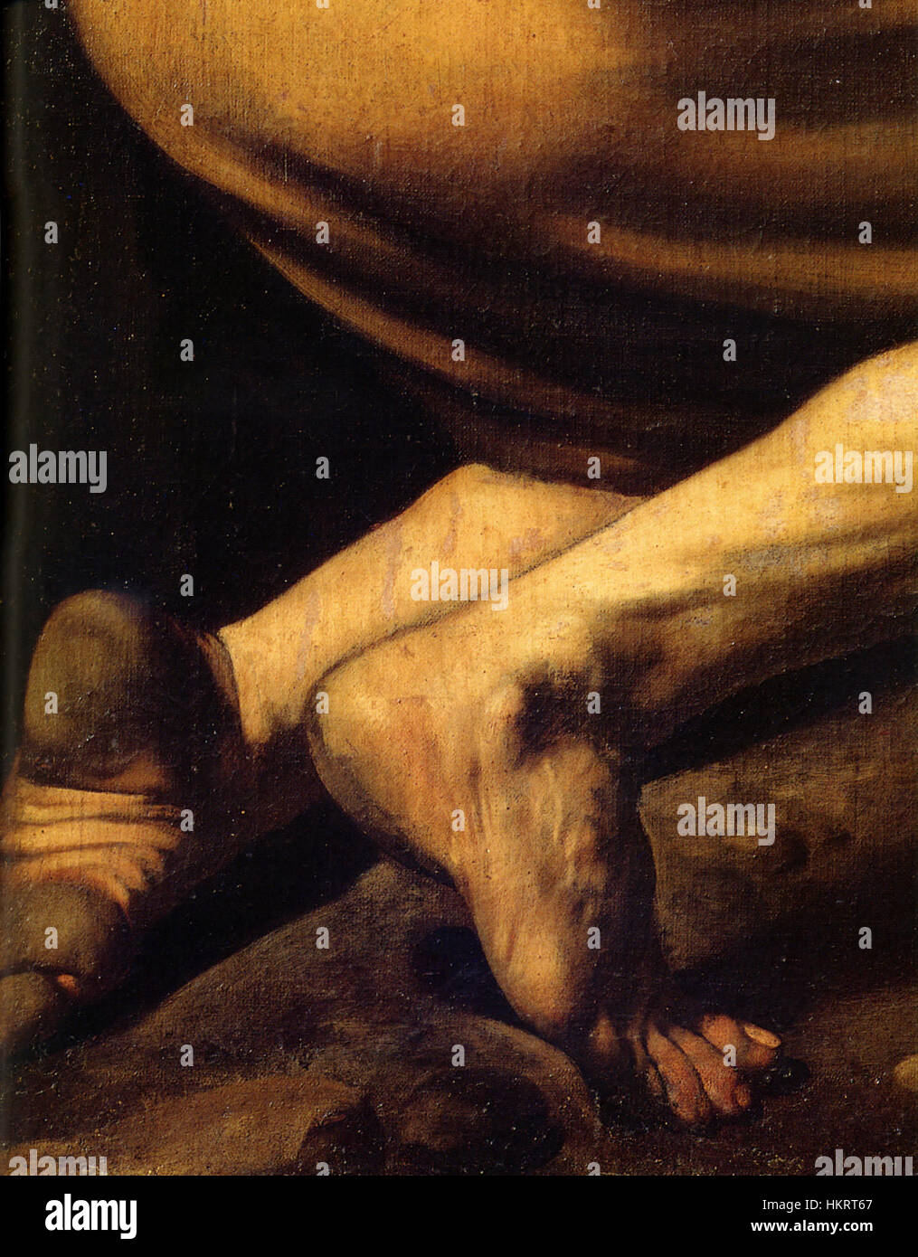 „Crocefissione di San Pietro“ (Kreuzigung des Heiligen Petrus) ist ein religiöses Gemälde, das das Martyrium des Heiligen Petrus darstellt und eine dramatische Szene seiner Kreuzigung zeigt. Das Kunstwerk ist bekannt für seine emotionale Intensität und dramatische Komposition. Stockfoto