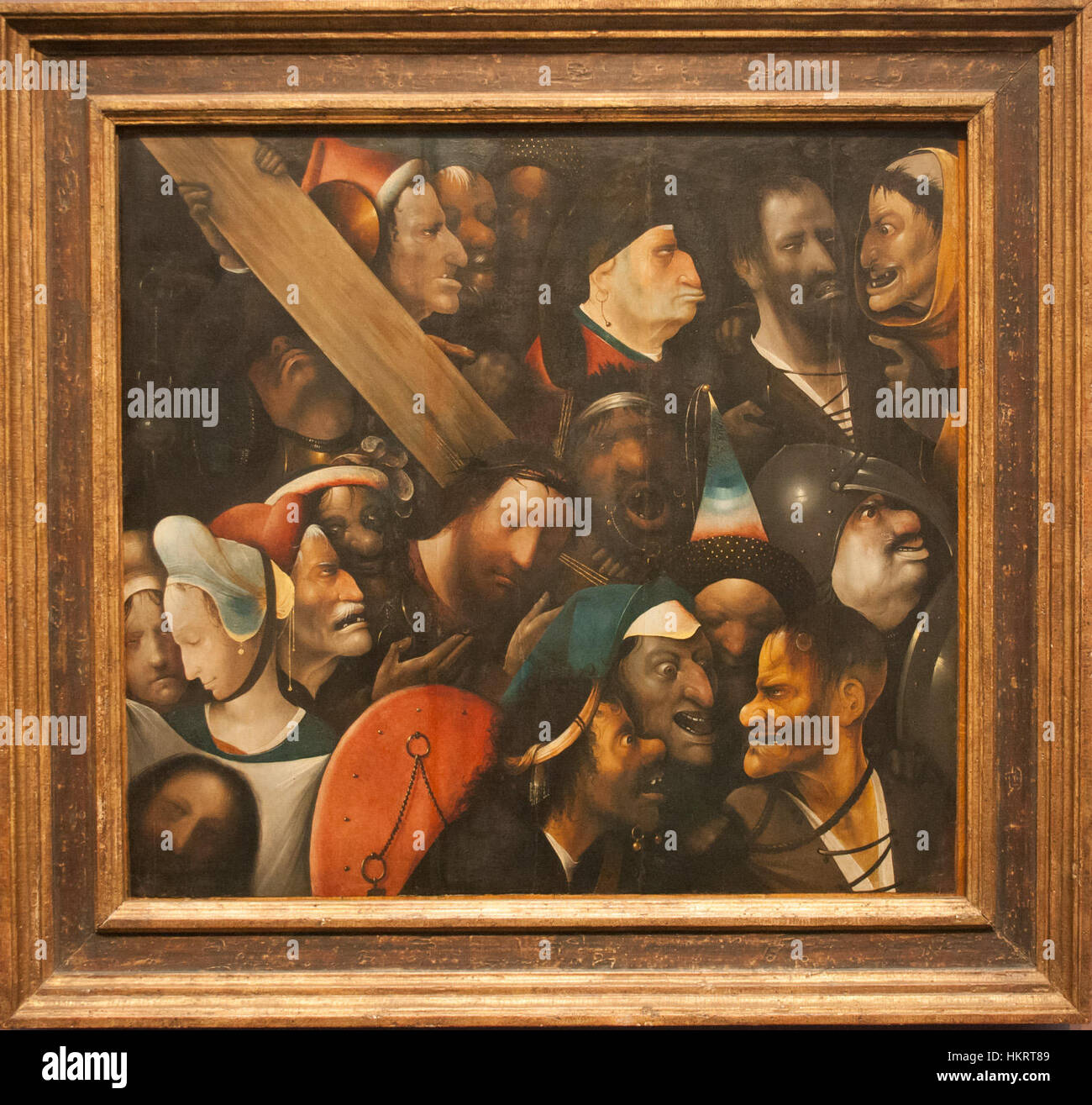 Dieses Gemälde, das Bosch zugeschrieben wird, zeigt komplizierte religiöse Bilder, die oft mit der nördlichen Renaissance in Verbindung gebracht werden. Das Werk erfasst lebendige Details und symbolische Darstellungen spiritueller Themen. Stockfoto