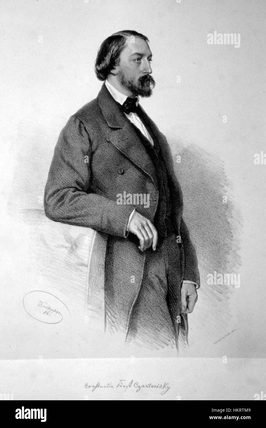 Diese Lithografie von Prinz Adam Czartoryski ist ein historischer Druck, der den prominenten polnischen Adligen zeigt. Die Lithografie fängt seine Merkmale und seinen aristokratischen Stil ein und bietet einen Einblick in die Mode und Identität des polnischen Adels des 19. Jahrhunderts. Stockfoto