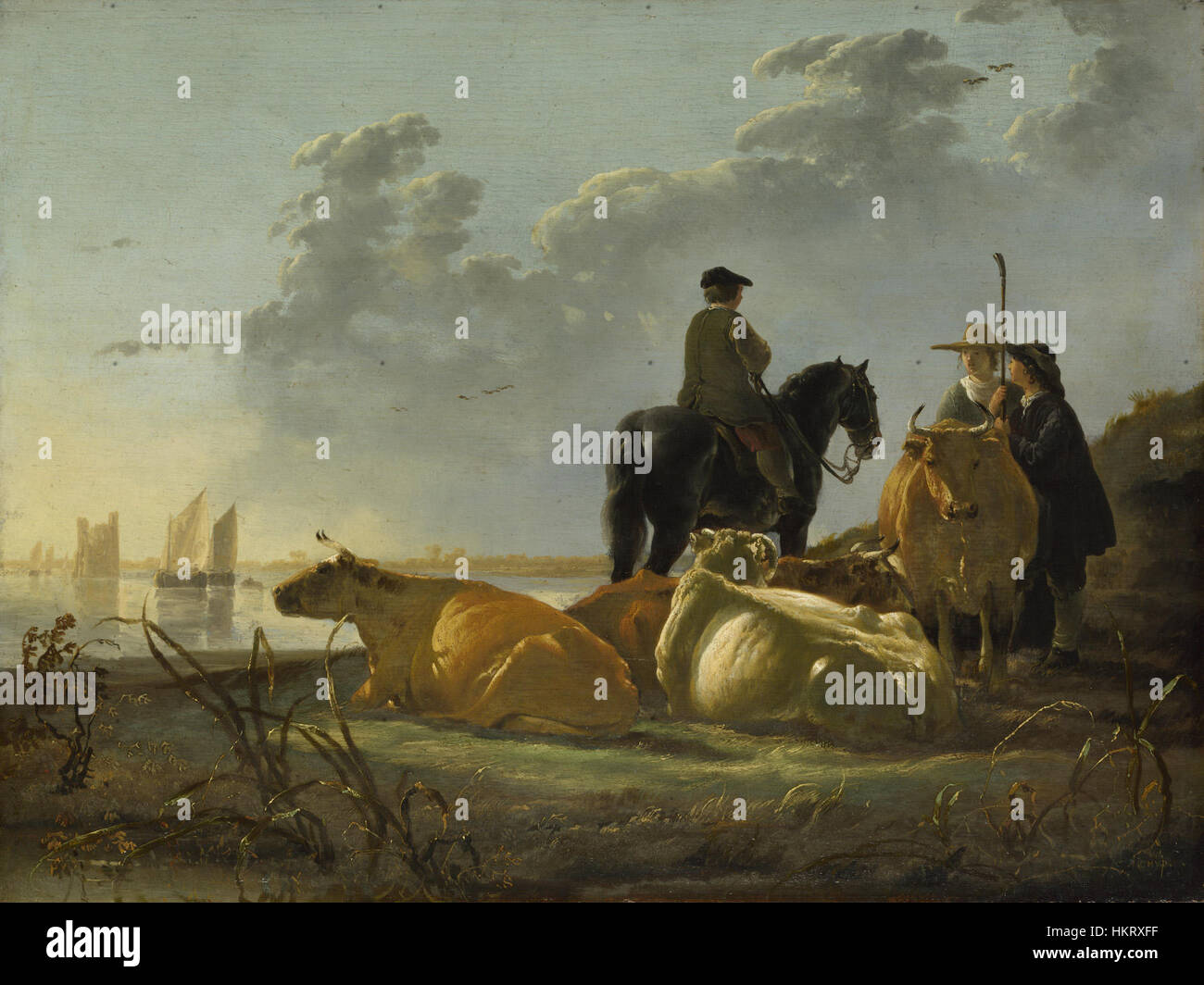 Aelbert Cuyp - Bauern mit vier Kühe durch den Fluss Merwede - WGA5825 Stockfoto