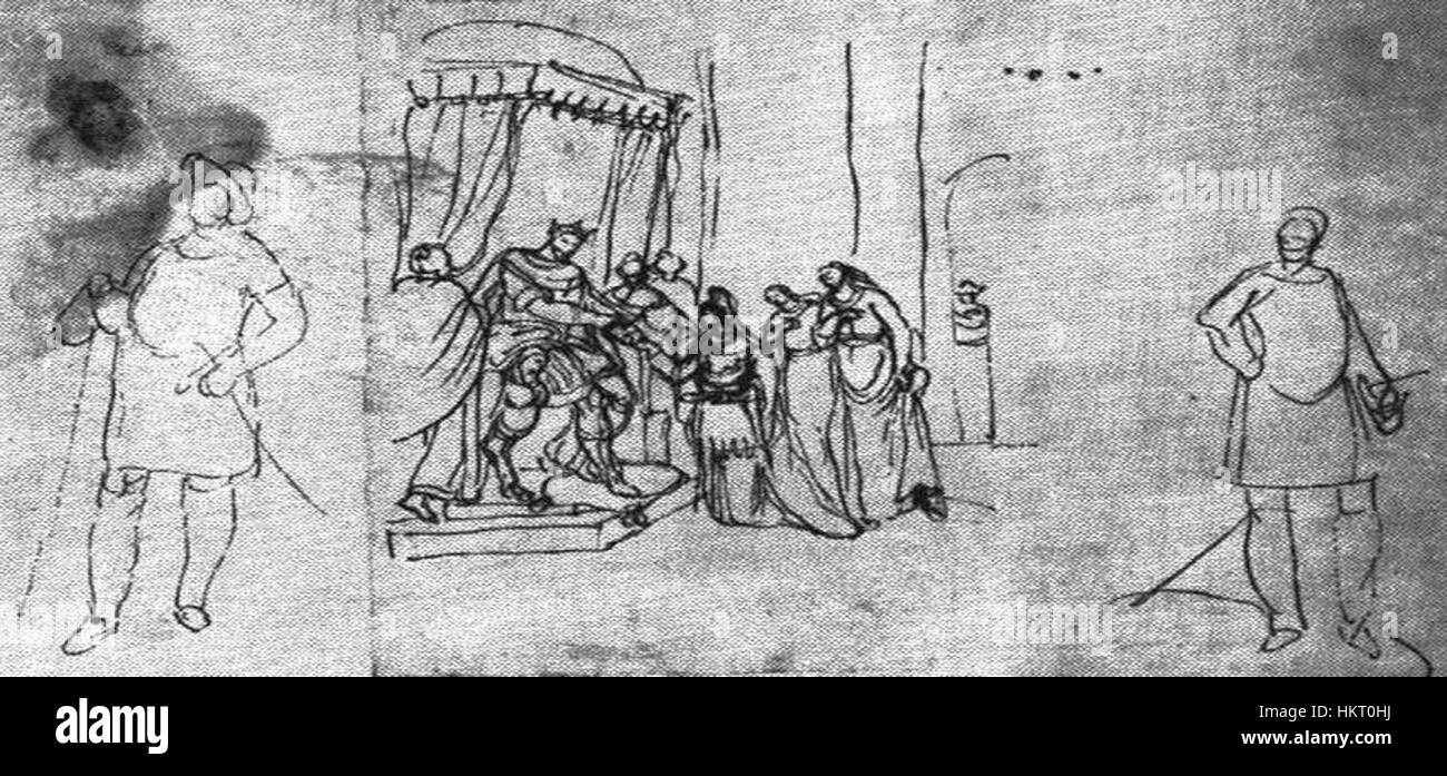 Dieses historische Gemälde zeigt den Moment, als Castel von Dadiani nach Italien zurückkehrte und einen wichtigen Moment in der politischen Geschichte der Zeit festgehalten hat. Stockfoto