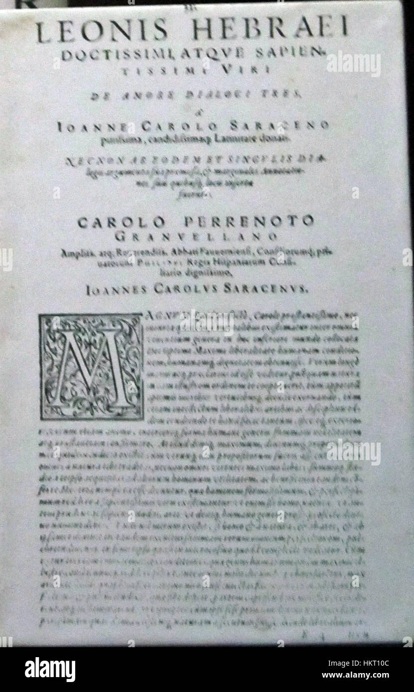 Dialogi de Amore ist ein philosophisches und poetisches Werk von Judah Abrabanel. Das Manuskript reflektiert das intellektuelle Klima des Denkens der Renaissance und diskutiert Themen der Liebe, Philosophie und der menschlichen Situation. Abrabanels Werk zeichnet sich durch seinen literarischen Stil und seine Auseinandersetzung mit der jüdischen Philosophie während der Renaissance aus. Stockfoto