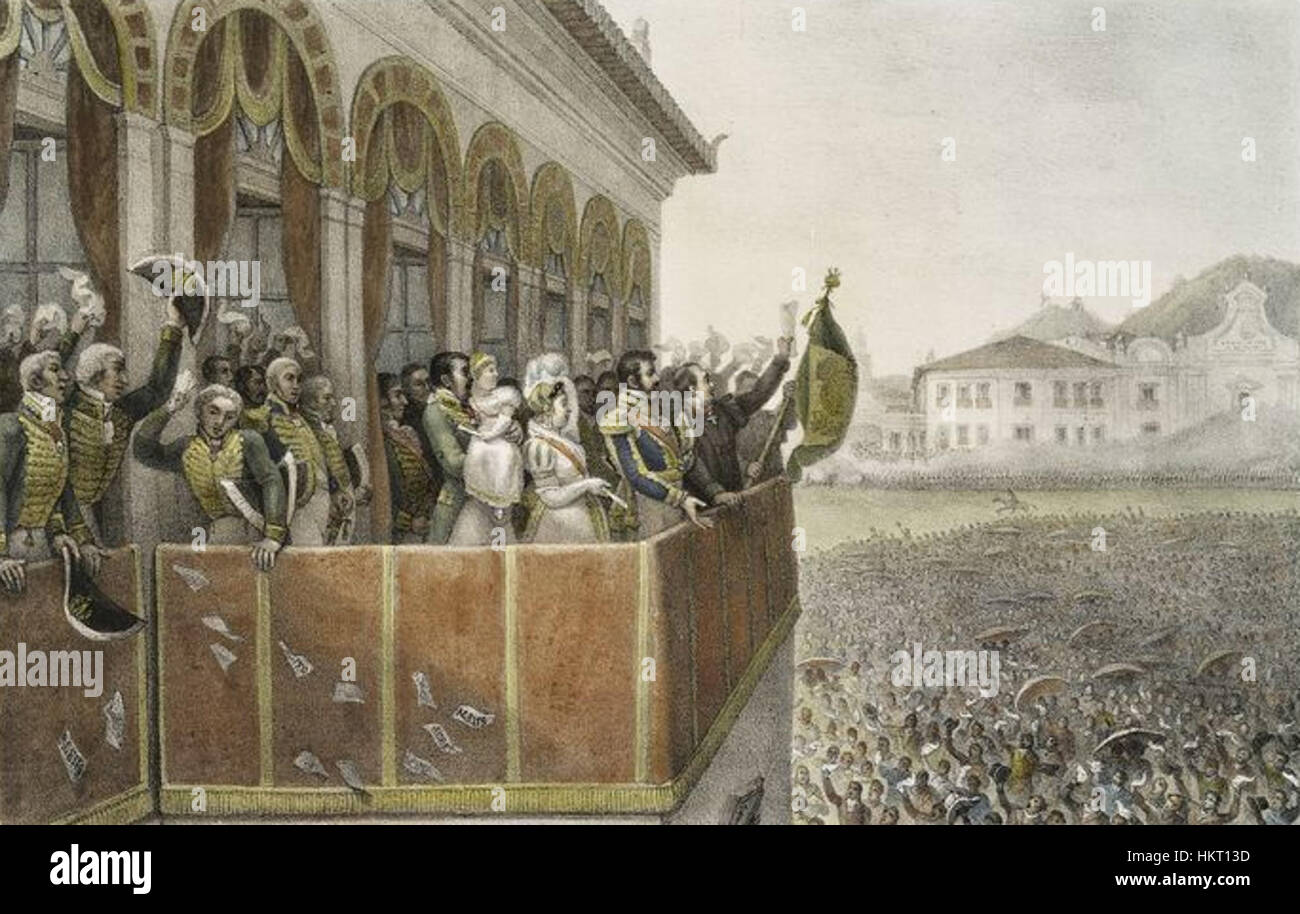 „Dia do Fico“ (der Tag der Entscheidung) ist ein historisches Ereignis in Brasilien, bei dem Kaiser Pedro II. Seine Entscheidung erklärte, in Brasilien zu bleiben, indem er seine Forderungen nach seiner Abreise aufgrund politischer Instabilität ablehnte. Dieses Kunstwerk erinnert an diesen wichtigen Moment in der brasilianischen Geschichte. Stockfoto