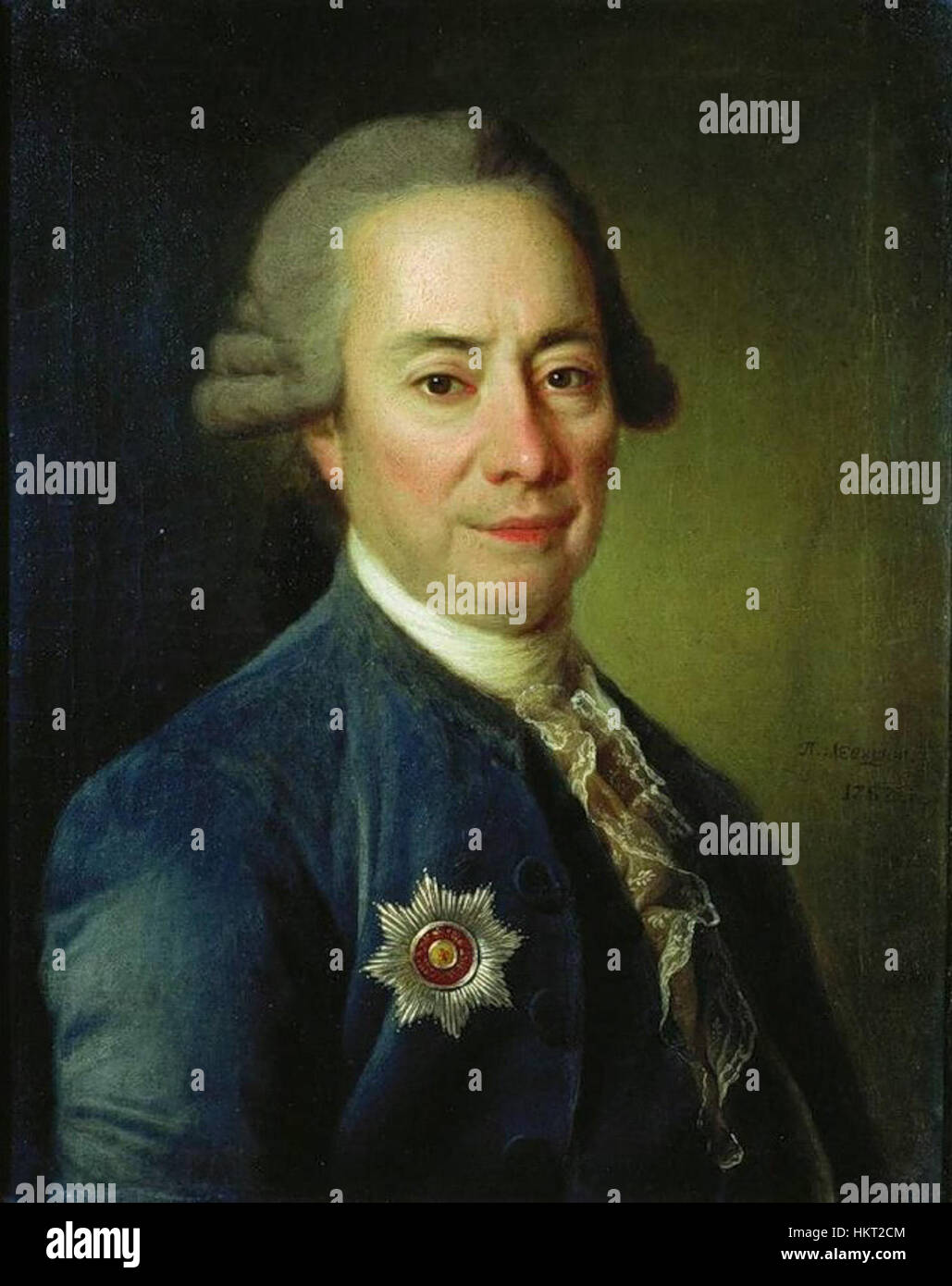 Dmitri Levitzkis *Porträt Katharina der Großen* ist ein ikonisches Beispiel russischer Porträts aus dem 18. Jahrhundert. Das Gemälde unterstreicht das königliche Verhalten der Kaiserin und unterstreicht die Pracht des russischen Hofes während ihrer Regierungszeit. Stockfoto