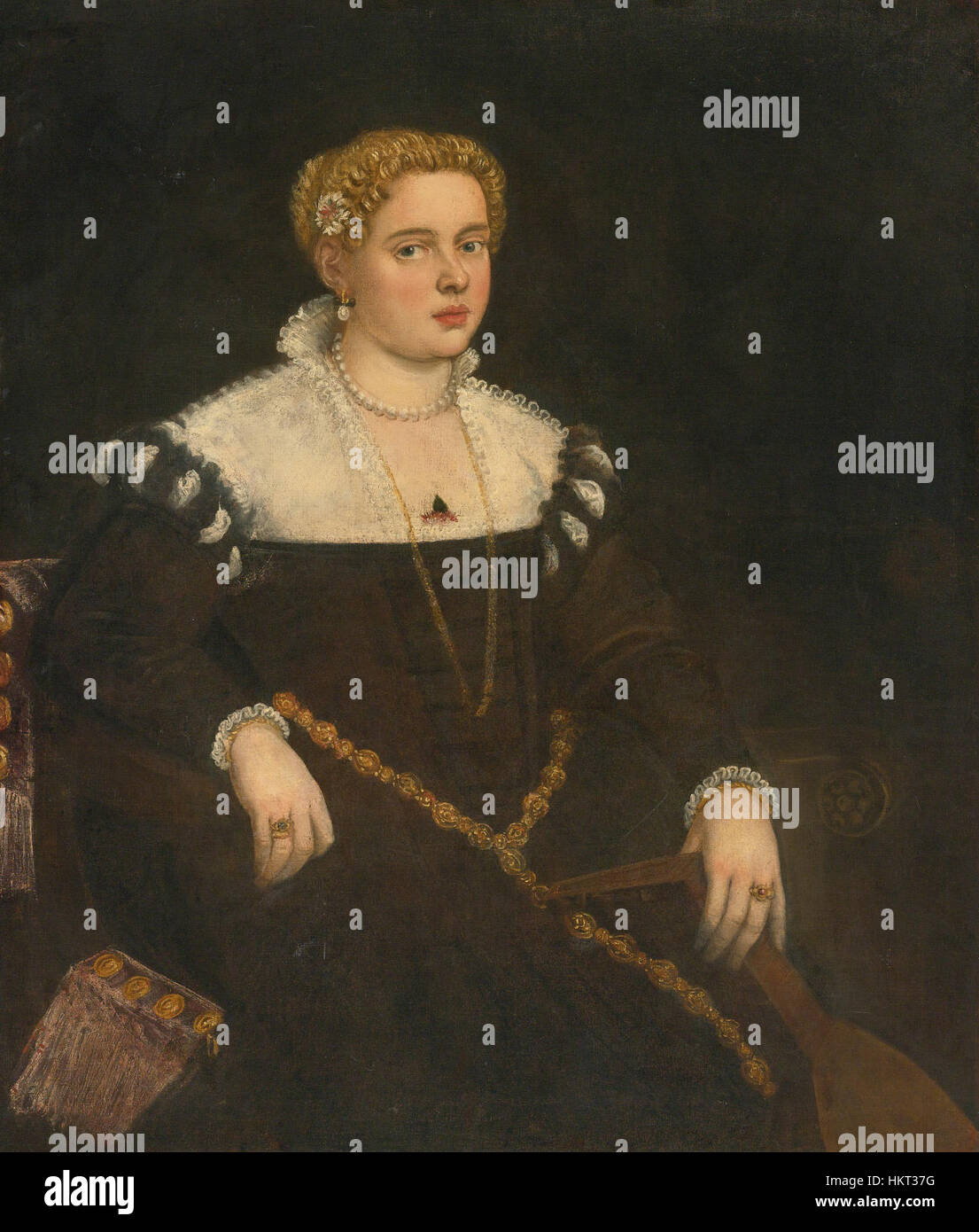 Domenico Tintoretto Porträt einer Dame mit einer Laute Stockfoto