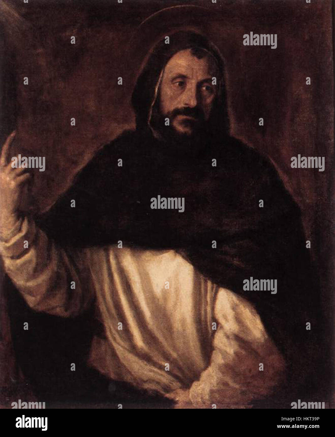 Dominikus von Tizian war ein Renaissance-Künstler, der für seine Beiträge zur Religions- und Porträtmalerei bekannt war. Seine Werke waren von detaillierten und ausdrucksstarken Figuren geprägt, die den menschlichen Zustand mit tiefer Sensibilität und Geschick einfangen. Stockfoto