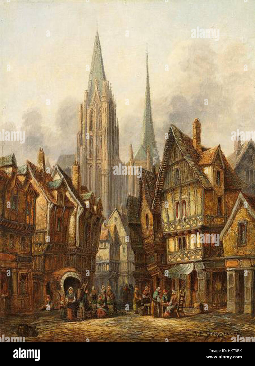 Das Foto zeigt die gotische Kathedrale in Dommersen im Herzen einer mittelalterlichen Stadt. Die architektonischen Details betonen die Pracht des Gebäudes, ein Schlüsselmerkmal mittelalterlicher religiöser Gebäude. Stockfoto