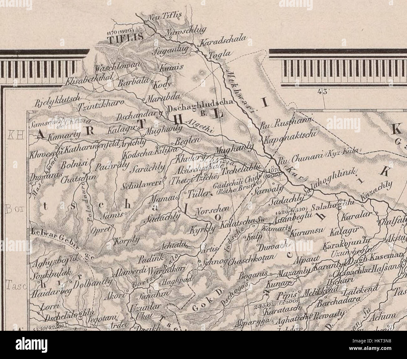 Dorf Fakhrali Auf der Karte des Kaukasus (1852-53) Stockfoto