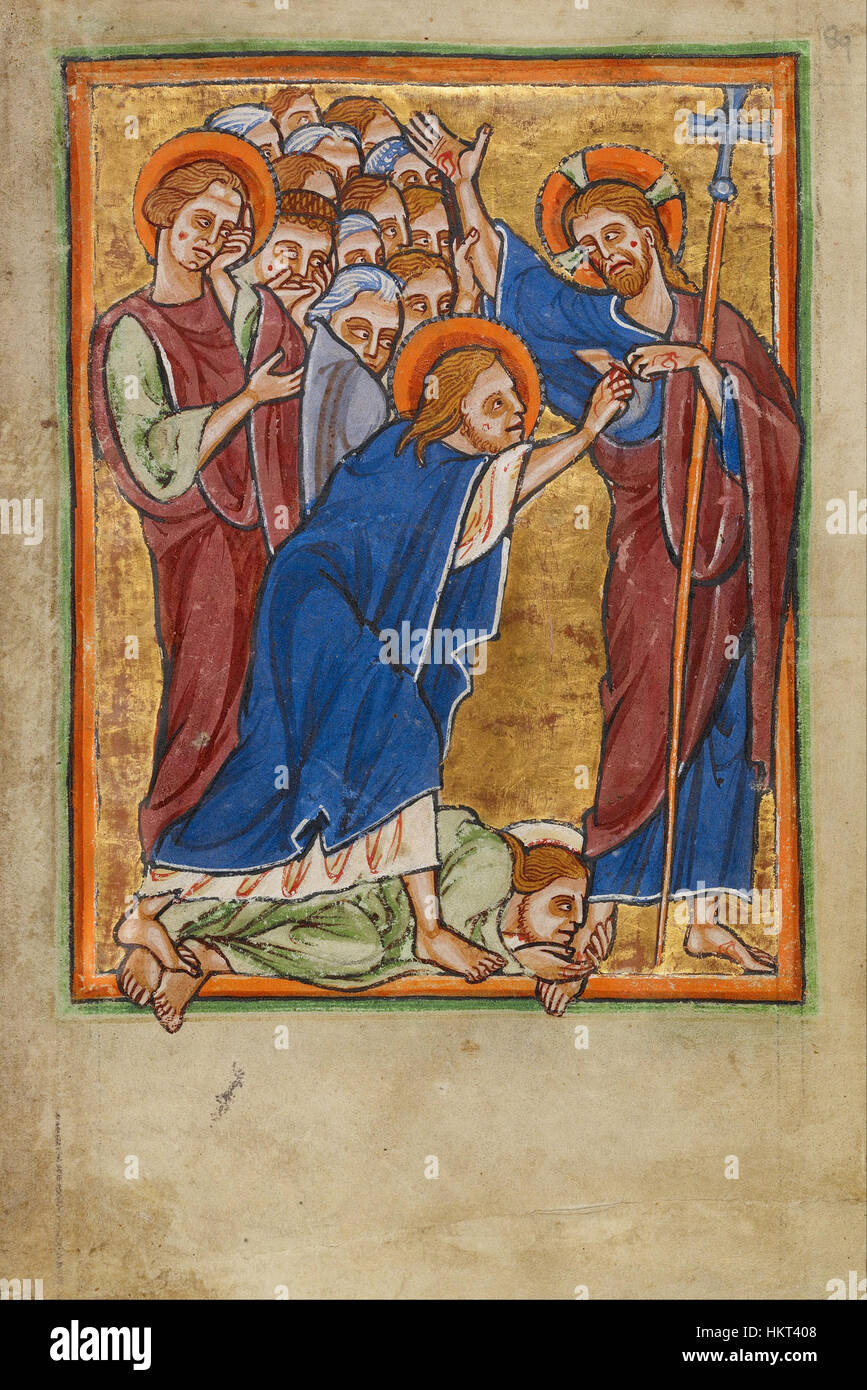 Dieses Kunstwerk mit dem Titel „Zweifel an Thomas“ ist ein religiöses Gemälde, das die biblische Szene darstellt, in der Thomas, einer der Jünger Jesu, an der Auferstehung Christi zweifelt. Das Gemälde betont den Moment des Zweifels und Glaubens. Stockfoto