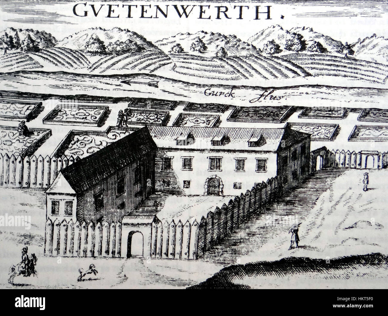 „Dvor Otok (Gutenwerde)“ ist ein Kunstwerk, das die historische Szene des Dorfes Gutenwerde darstellt und das reiche kulturelle Erbe und den architektonischen Stil der Region veranschaulicht. Das Gemälde fängt das Wesen des osteuropäischen Lebens aus dem 19. Jahrhundert mit detaillierten Landschaften und lokalen Strukturen ein. Stockfoto