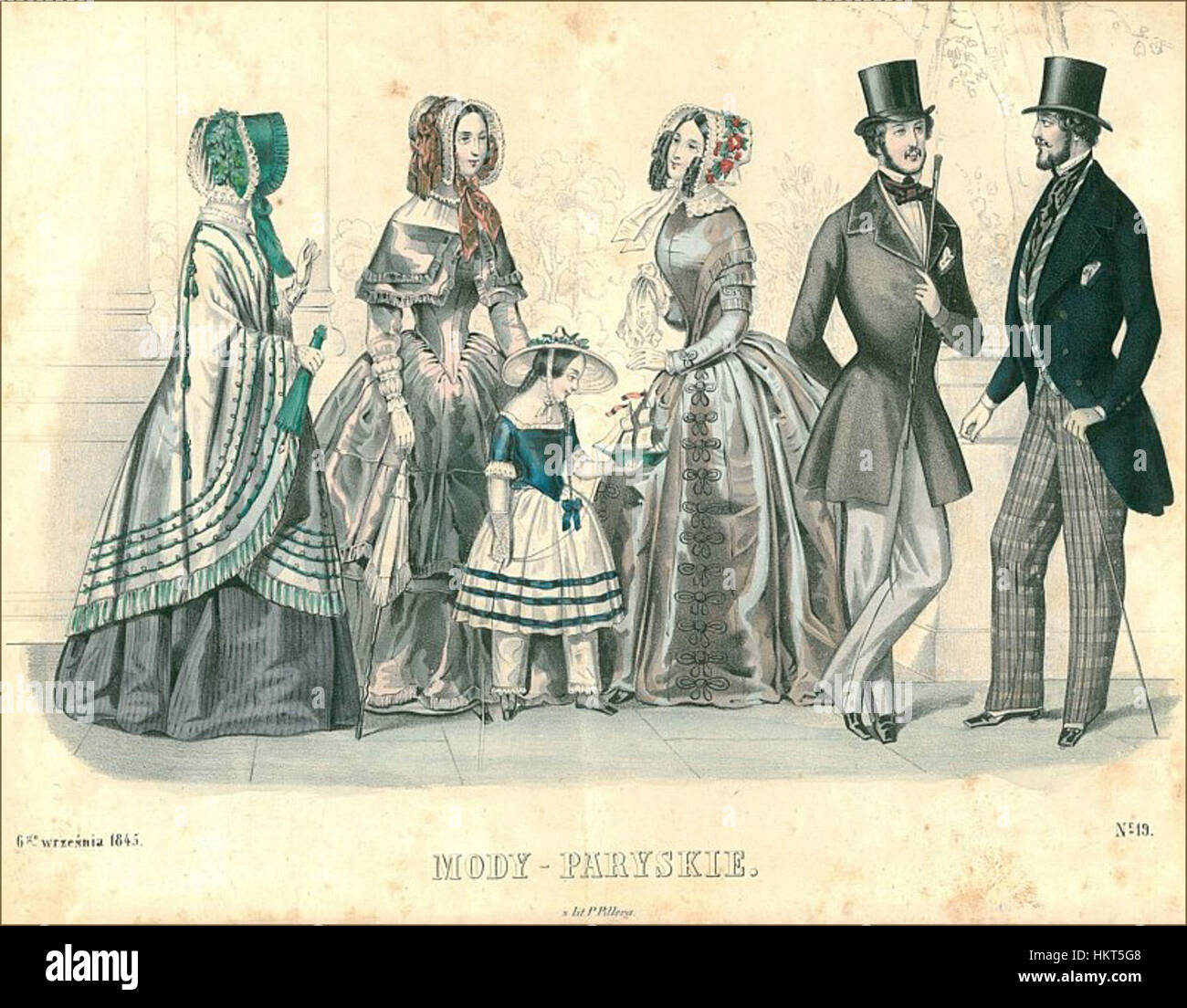 Das „Dziennik Mod Paryskich“ (Paris Fashion Journal) zeigt eine Sammlung von Illustrationen, die die neuesten Modetrends in Paris zeigen. Die Zeitschrift bietet Einblicke in die europäische Mode des frühen 20. Jahrhunderts und hebt die in Paris während dieser Zeit beliebten Stile und Kleidungsstücke hervor. Stockfoto