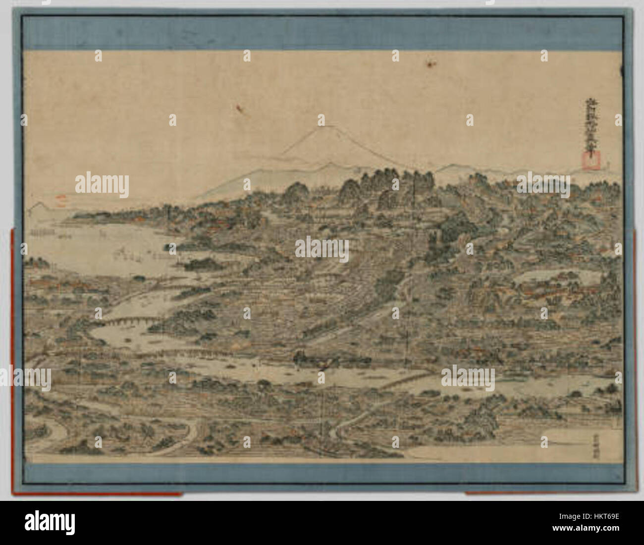 Dieses Kunstwerk mit dem Titel „Edoperiod“ spiegelt den unverwechselbaren Stil der Edo-Zeit wider und zeigt Themen der japanischen Tradition, Kultur und Kunstfertigkeit während des Tokugawa-Shogunats. Das Gemälde betont detaillierte Darstellungen von Leben und Natur. Stockfoto