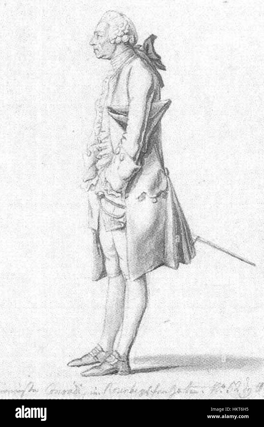 Ein Kupferstich von Eduard Friedrich Conradi aus dem Jahr 1773 von Daniel Chodowiecki, der das Gleichnis des deutschen Philosophen und Intellektuellen einfängt. Dieses Porträt ist ein Beispiel für die europäische Gravurkunst des 18. Jahrhunderts. Stockfoto