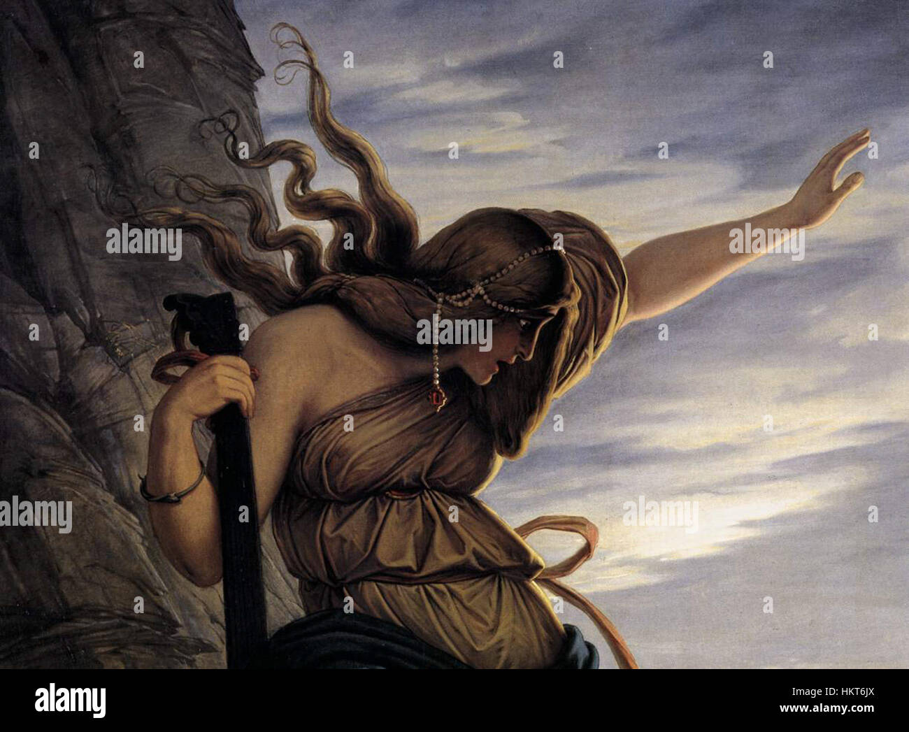 Eduard Jakob von Steinles „die Lorelei“ stellt die legendäre Figur aus der deutschen Folklore dar. Das Gemälde fängt den mystischen Reiz und das tragische Schicksal von Lorelei ein, einer sirenenähnlichen Figur, die Seeleute mit detailliertem Stil der Romantik zum Untergang lockt. Stockfoto